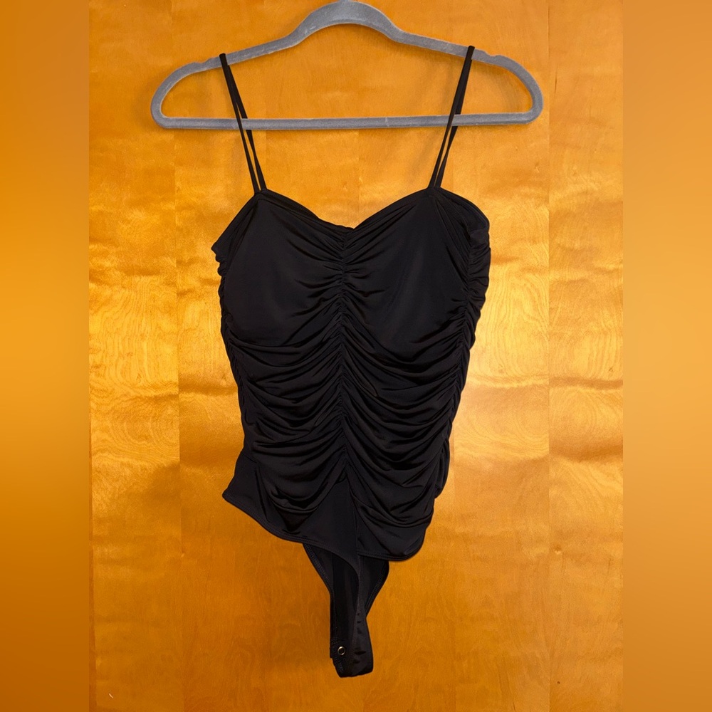 Express Black Ruched Contour Bodysuit - Size Medium